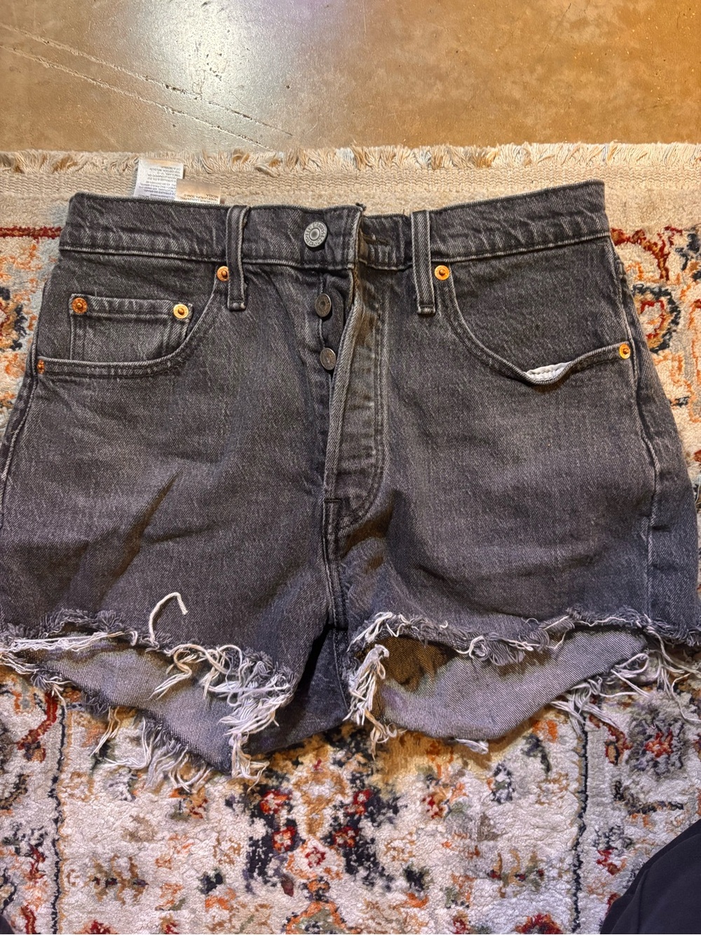 Levi's Black Distressed Frayed Hem Jean Shorts